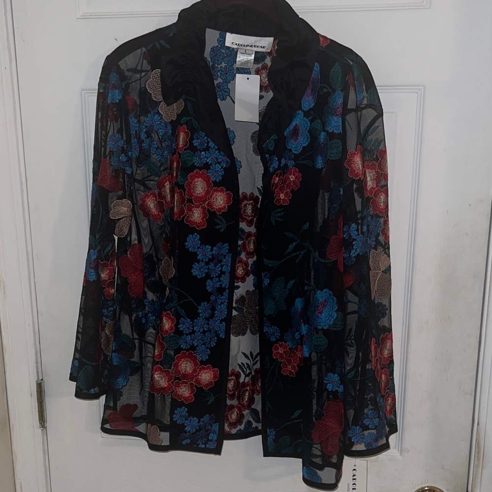 Caroline Rose Silk Kimono Cardigan L NWT